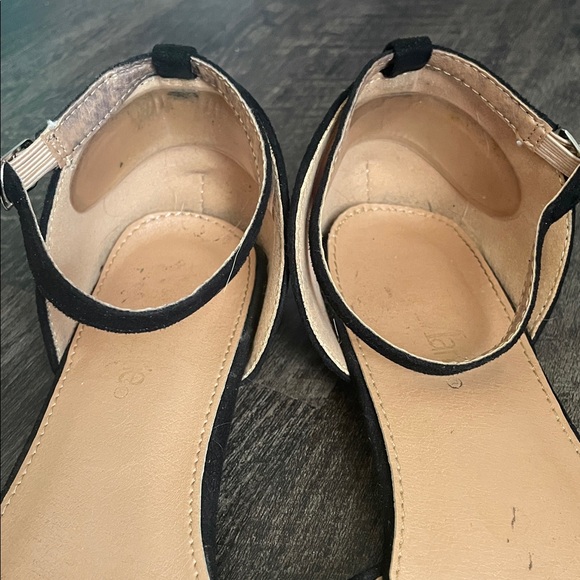 Suede Black Ankle Strap Flats - Picture 4 of 4